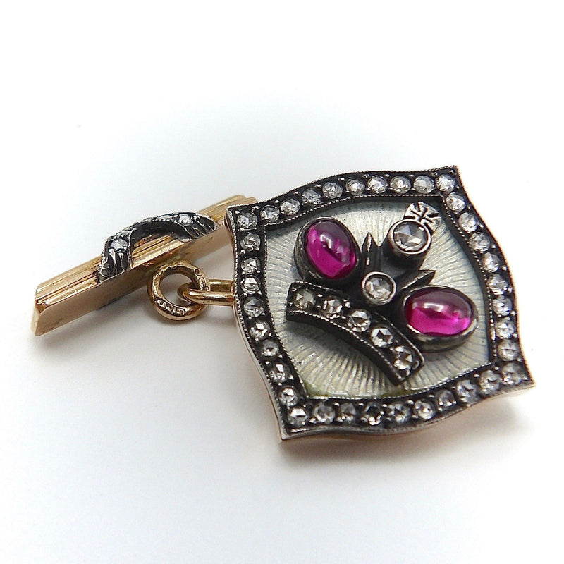 14K Gold Imperial Style Russian Cuff Links with Diamonds and Rubies Cufflinks Kirsten's Corner 
