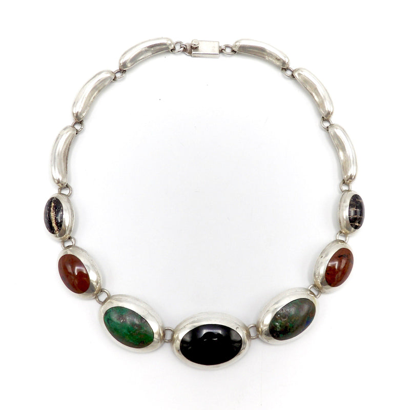 Stunning Taxco Sterling Silver Graduated Multi-Stone Necklace Necklace Kirsten's Corner Jewelry 