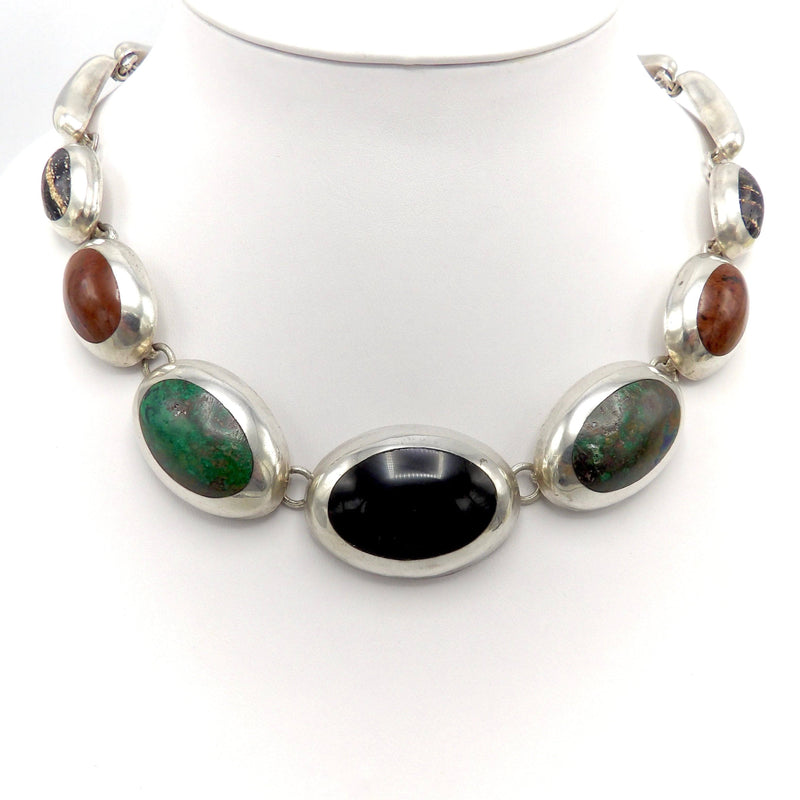 Stunning Taxco Sterling Silver Graduated Multi-Stone Necklace Necklace Kirsten's Corner Jewelry 