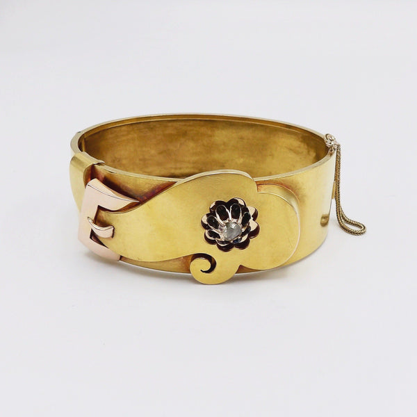 Victorian 14K Gold Collet-Set Diamond Cuff Buckle Bracelet Bracelet Kirsten's Corner Jewelry 