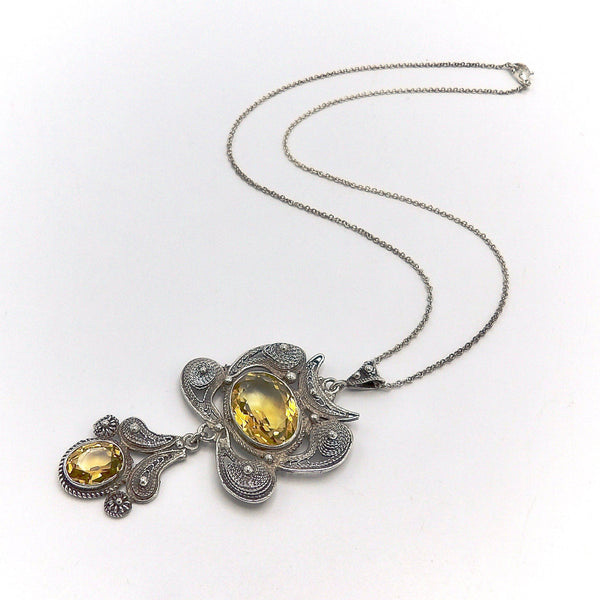 Chinese Art Deco Sterling Silver Wirework and Citrine Necklace Necklace Kirsten's Corner Jewelry 