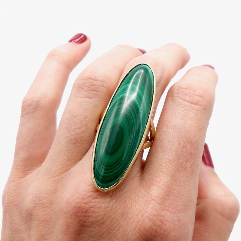 Signature 14K Gold & Malachite Oval Cabochon Ring Ring Kirsten's Corner Jewelry 