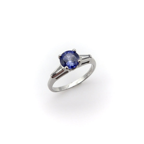 Platinum Ceylon Sapphire and Diamond Ring Ring Kirsten's Corner 