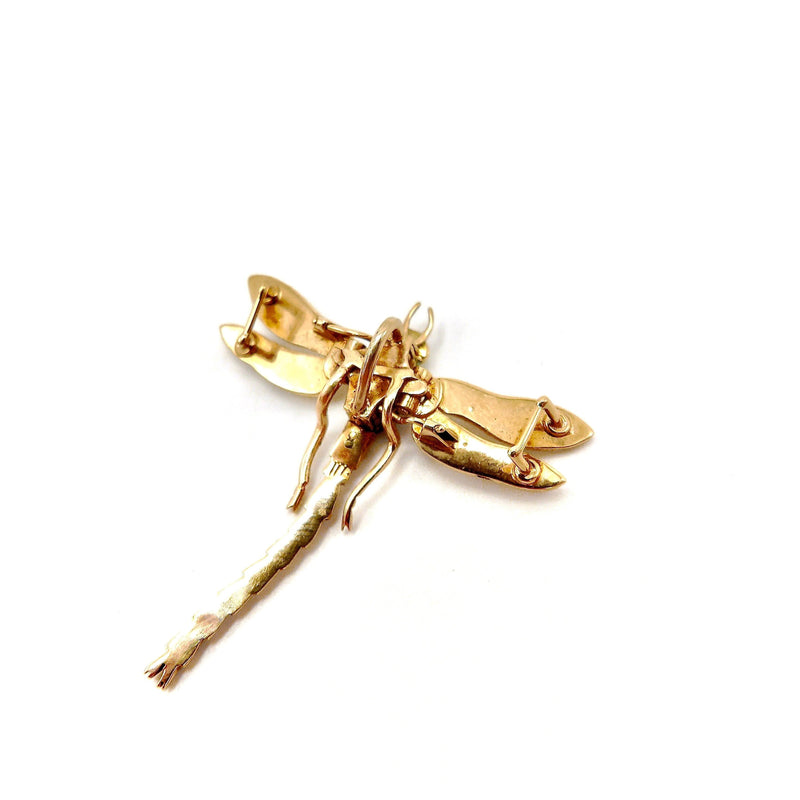 14K Gold Dragonfly Pendant with Garnet & Pearls Pendant Kirsten's Corner 