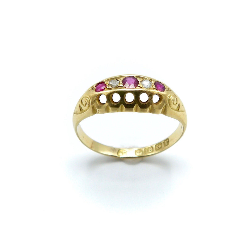 EDWARDIAN 18K GOLD RUBY AND DIAMOND FIVE STONE RING Ring Kirsten's Corner Jewelry 