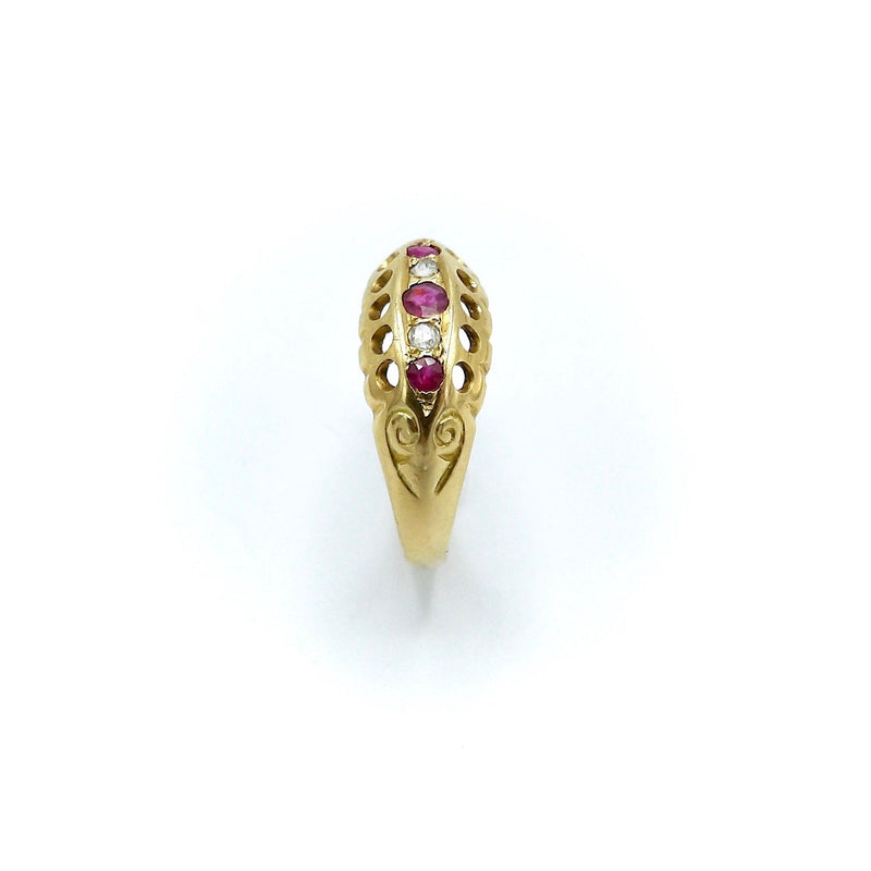 EDWARDIAN 18K GOLD RUBY AND DIAMOND FIVE STONE RING Ring Kirsten's Corner Jewelry 