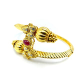 18K Indian Gold Bypass Bangle Bracelet with Diamonds and a Ruby Bracelet Kirsten's Corner Jewelry 