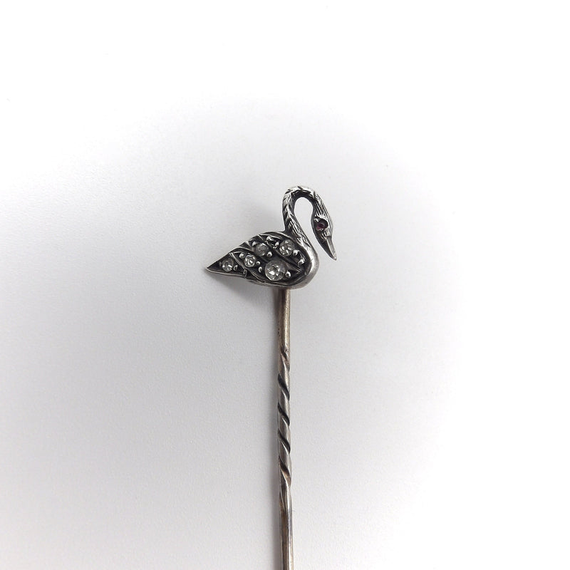 Victorian Sterling Silver and Paste Swan Stickpin Kirsten's Corner 