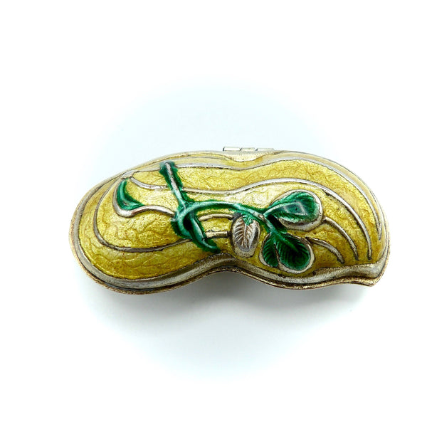 Art Nouveau Sterling Silver and Gold Gilt Peanut Pill Box with Enamel Box Kirsten's Corner 