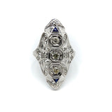 Art Deco 18K White Gold Diamond and Sapphire Ring ring Kirsten's Corner Jewelry 