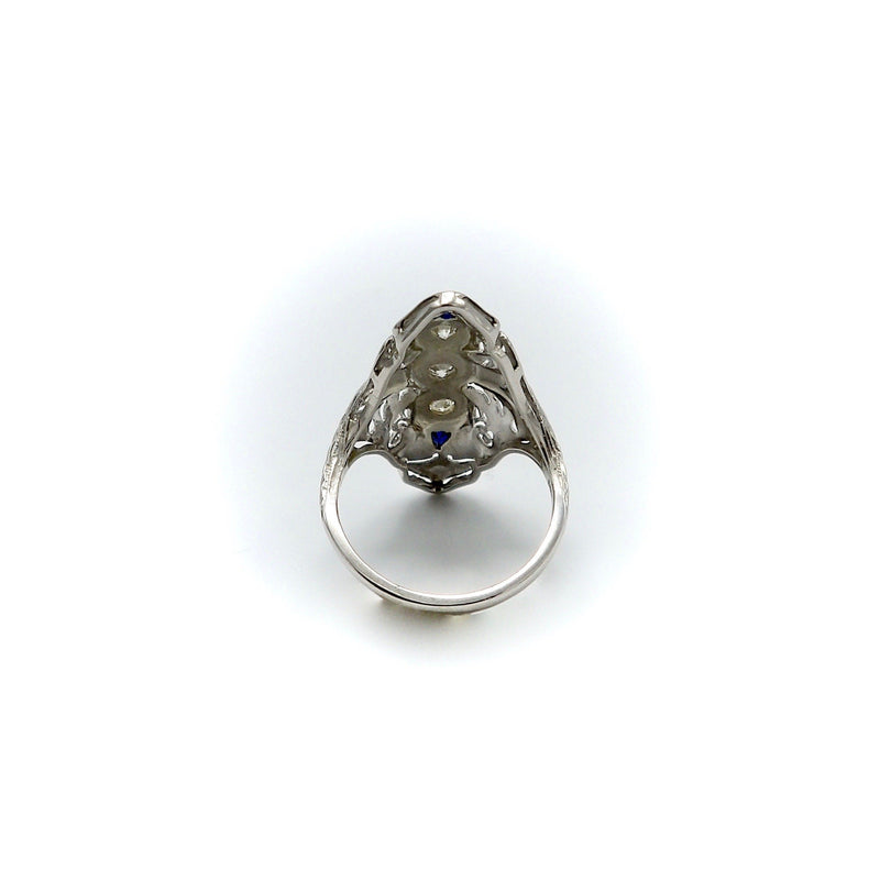 Art Deco 18K White Gold Diamond and Sapphire Ring ring Kirsten's Corner Jewelry 
