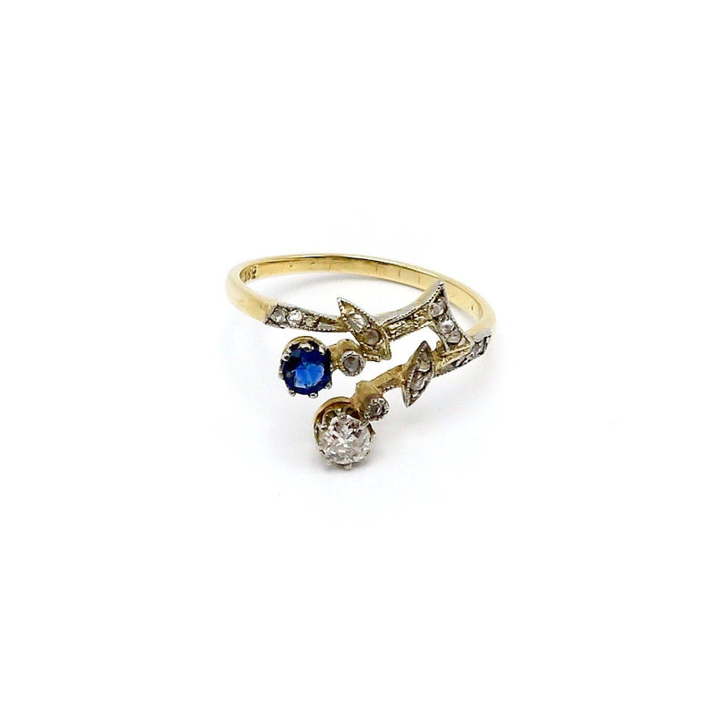 18K Gold Edwardian Diamond and Sapphire Ring Ring Kirsten's Corner 