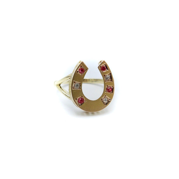 Lucky Victorian 7 Gemstone Sapphire and Ruby Horseshoe Ring Ring Kirsten's Corner Jewelry 