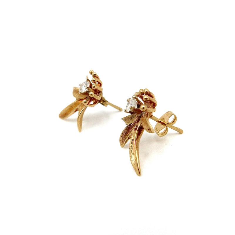 14K Yellow Gold Floral Diamond Earrings Earrings Kirsten's Corner 