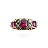 Victorian 15K Gold Rhodolite Garnet & Pearl Ring RING Kirsten's Corner Jewelry 