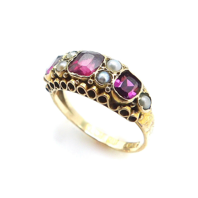 Victorian 15K Gold Rhodolite Garnet & Pearl Ring RING Kirsten's Corner Jewelry 