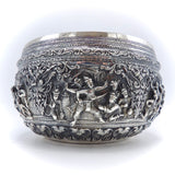 British Indian-Burmese Figural Landscape Repoussé Silver Bowl Objects of Virtue Kirsten's Corner Jewelry 