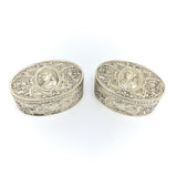 Victorian Matched Pair of Hanau Oval Silver Boxes Depicting Gentlemen Objects of Virtue Kirsten's Corner Jewelry 