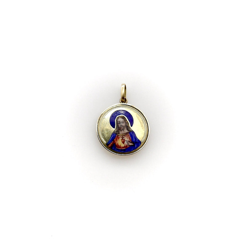 18K Gold Hand-Painted Enamel Jesus Medallion Pendant, Charm Kirsten's Corner 