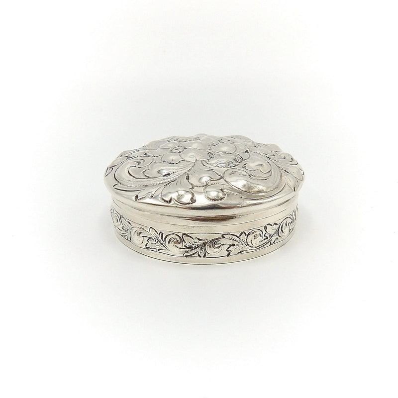 Victorian Dominick & Haff Sterling Silver Floral Repousse Rouge Pot or Pill Box Objects of Virtue Kirsten's Corner Jewelry 