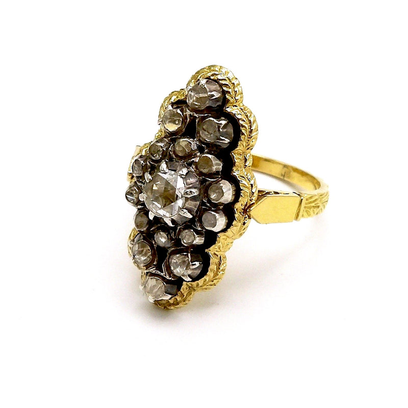 18K Gold Ring with Rivière Diamond Cluster Ring Kirsten's Corner Jewelry 
