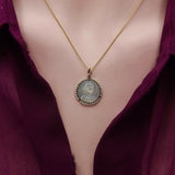 18K Gold & Platinum Mother of Pearl Madonna Medallion Pendant, Charm Kirsten's Corner Jewelry 
