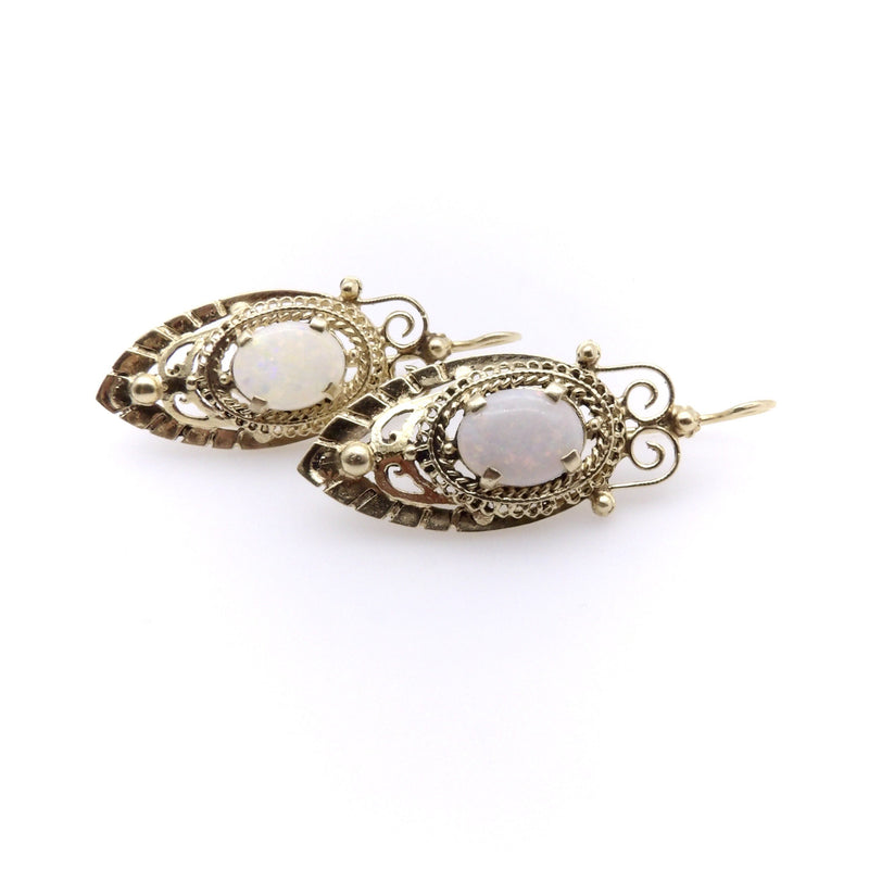 14K Gold and Opal Etruscan Revival Drop Earrings Earrings Kirsten's Corner Jewelry 