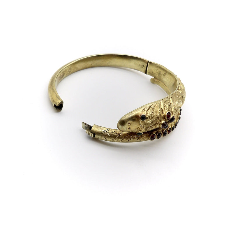 Gold Filled Victorian Snake Bracelet with Garnet Ridge Bracelet Kirsten's Corner 