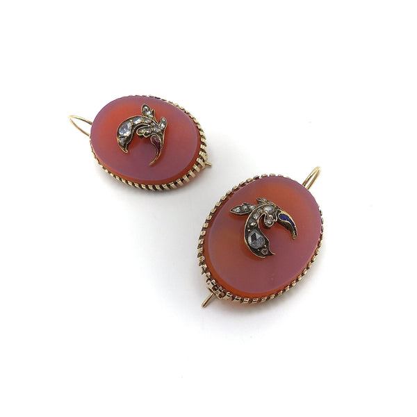 14K Victorian Carnelian Earrings with Diamond Leaf Detail Earrings Kirsten's Corner Jewelry 