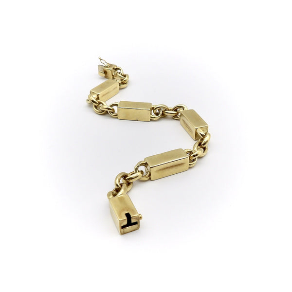 Blocky 14K Gold Alternating Bar and Link Vintage Bracelet bracelets Kirsten's Corner 