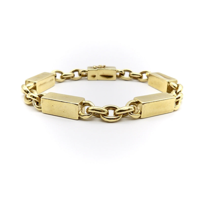 Blocky 14K Gold Alternating Bar and Link Vintage Bracelet bracelets Kirsten's Corner 