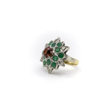 18K Gold Starburst Ring with Spessartite Garnet, Emeralds, and Diamonds Ring Kirsten's Corner Jewelry 