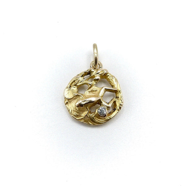 Art Nouveau 18K Gold Frog Pendant / Charm with Diamond Kirsten's Corner 