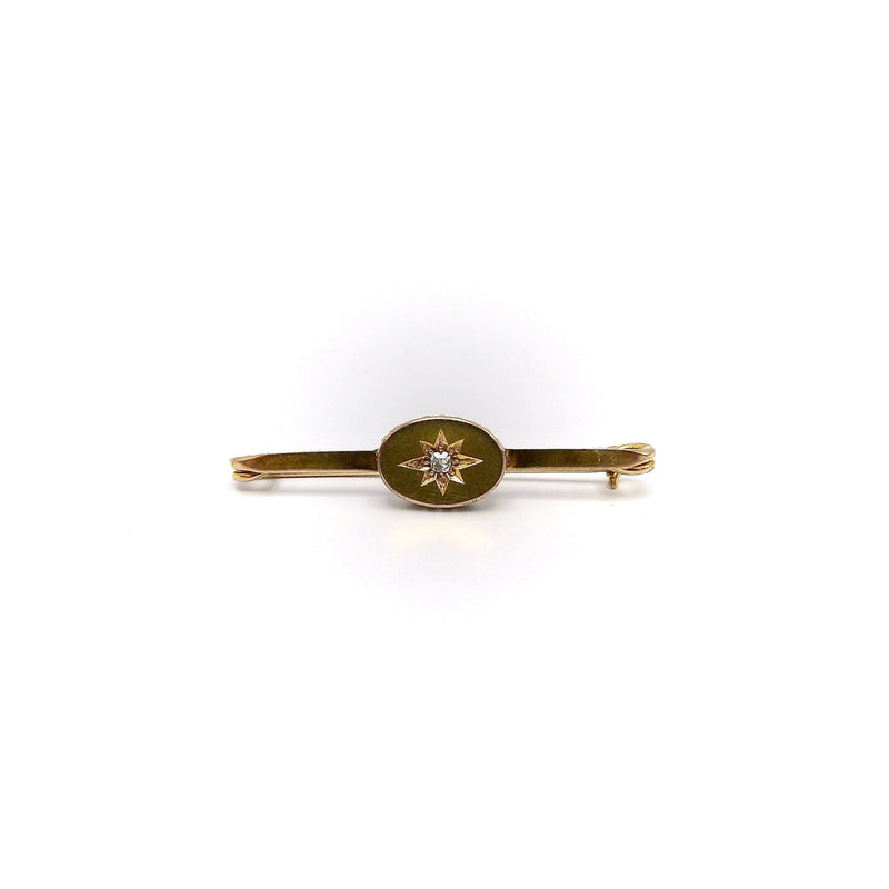 15K Gold Victorian Bar Pin with Diamond & Star Carving Kirsten's Corner 