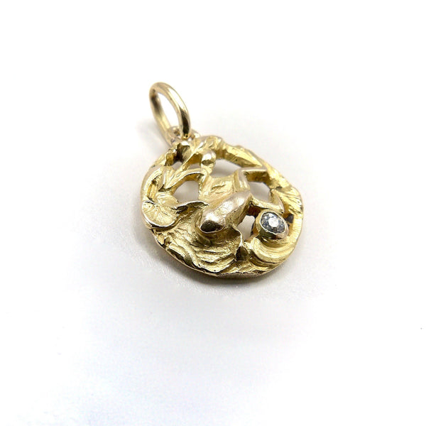 Art Nouveau 18K Gold Frog Pendant / Charm with Diamond Kirsten's Corner 
