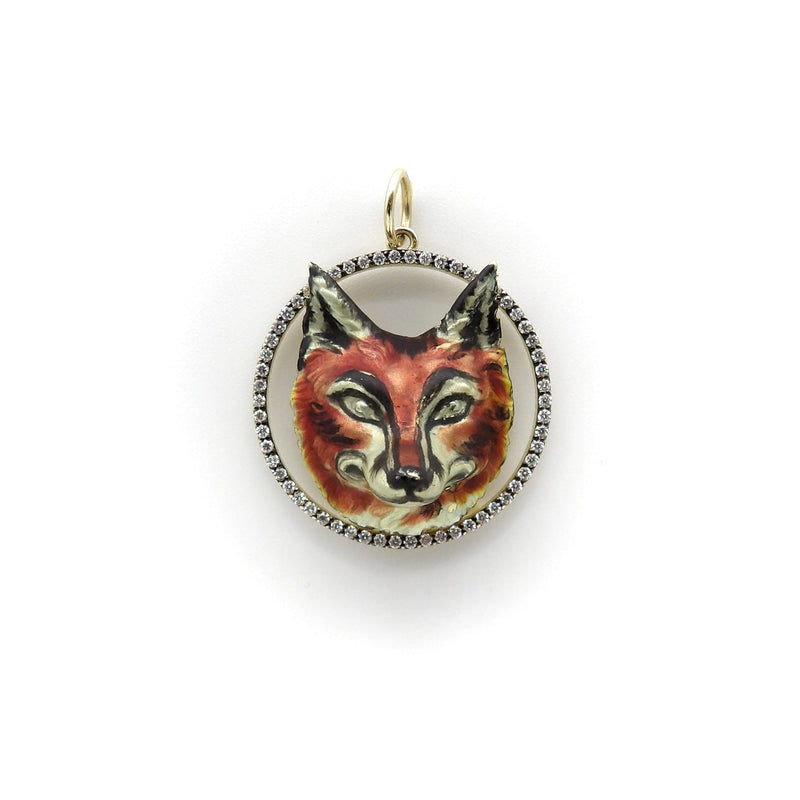 14K Gold Enameled Fox Pendant with Diamond Halo Kirsten's Corner
