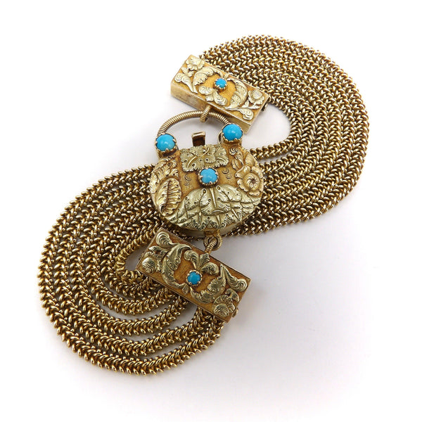 Victorian 18K & Turquoise Bracelet with Padlock Locket-Clasp Bracelet Kirsten's Corner Jewelry 