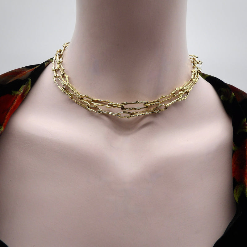 18K DESIGNER GOLD ALTERNATING POLISHED AND FLUTED PAPERCLIP LINK 17 INCH  CHAIN - Roberto Coin - North America