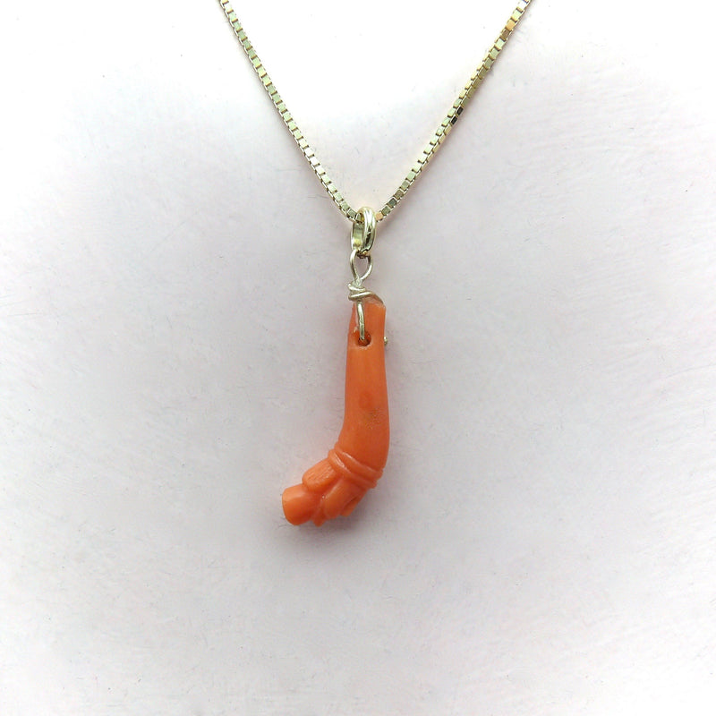 14K Coral Charm-Pendant with Carved Face Pendant, Charm Kirsten's Corner Jewelry 