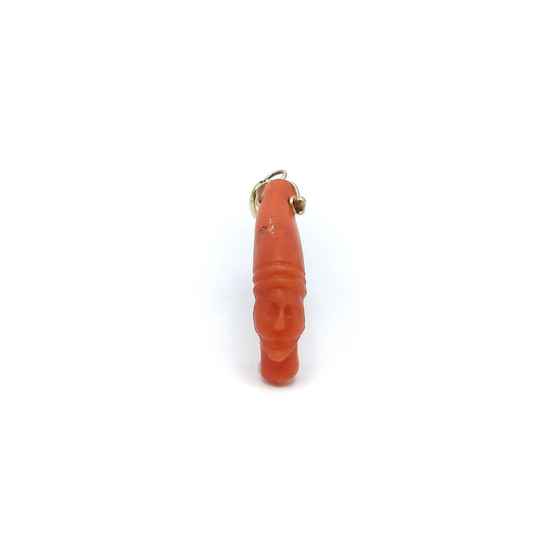 14K Coral Charm-Pendant with Carved Face Pendant, Charm Kirsten's Corner Jewelry 