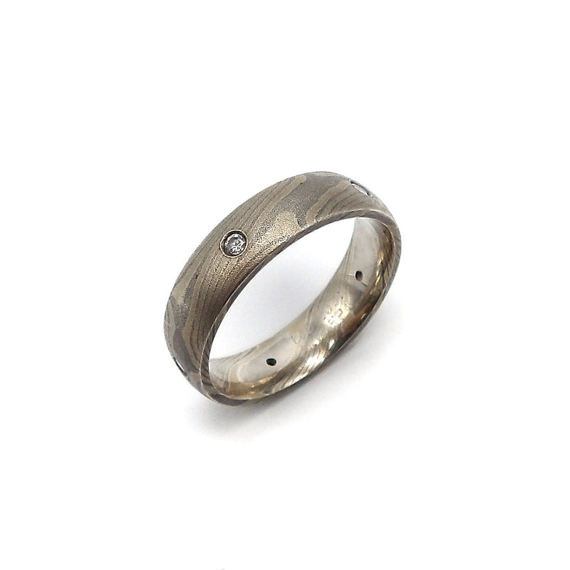 Vintage Mokume Gane Sterling Silver Diamond & Palladium Ring Ring Kirsten's Corner Jewelry 