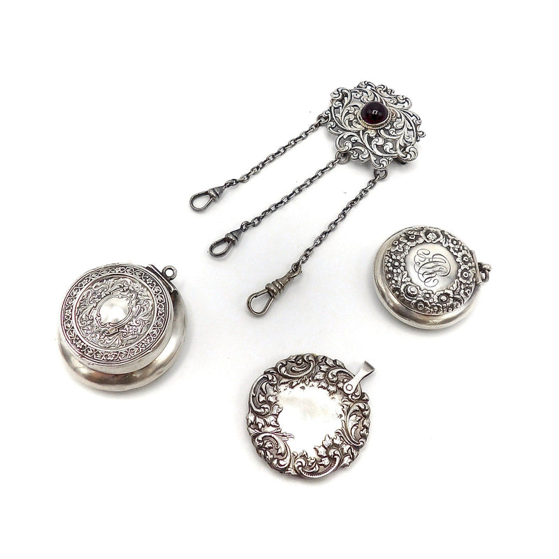 Sterling Silver Dance Chatelaine with Brooch and Three Appendages Objects of Virtue Kirsten's Corner Jewelry 