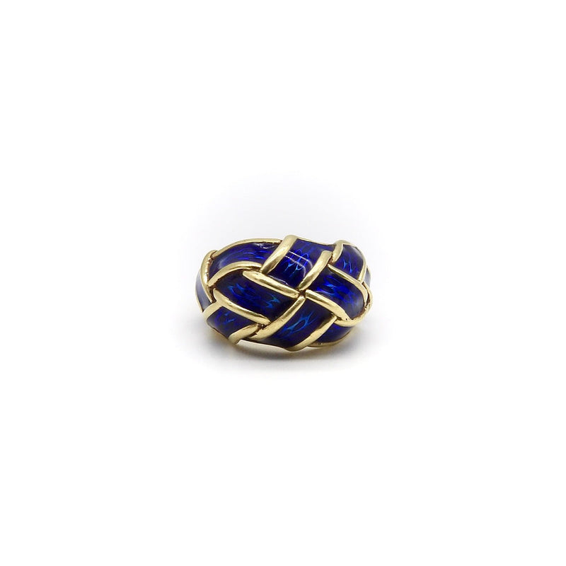 18K Gold Blue Enamel Hidalgo Basket Weave Dome Ring Ring Kirsten's Corner 