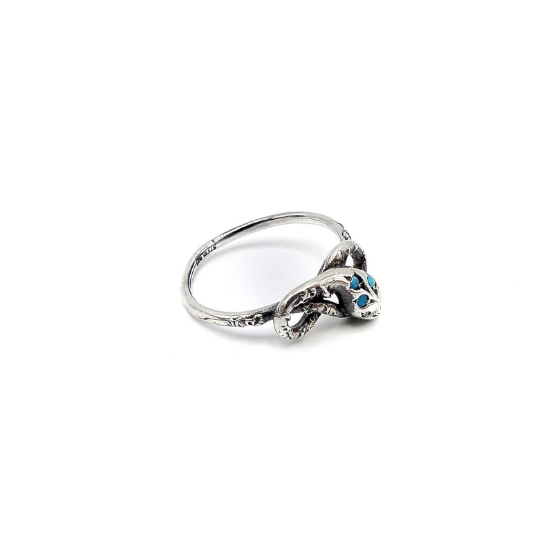 Victorian Revival Sterling Silver Snake Ring W/ Diamond & Turquoise Ring Kirsten's Corner Jewelry 
