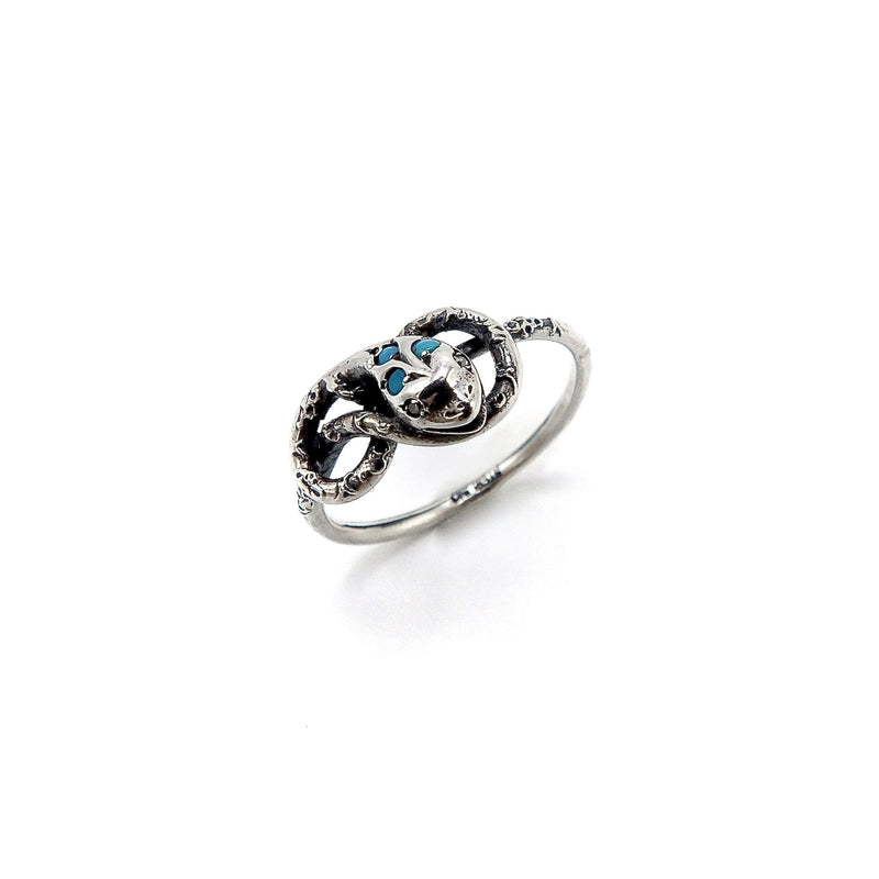 Victorian Revival Sterling Silver Snake Ring W/ Diamond & Turquoise Ring Kirsten's Corner Jewelry 