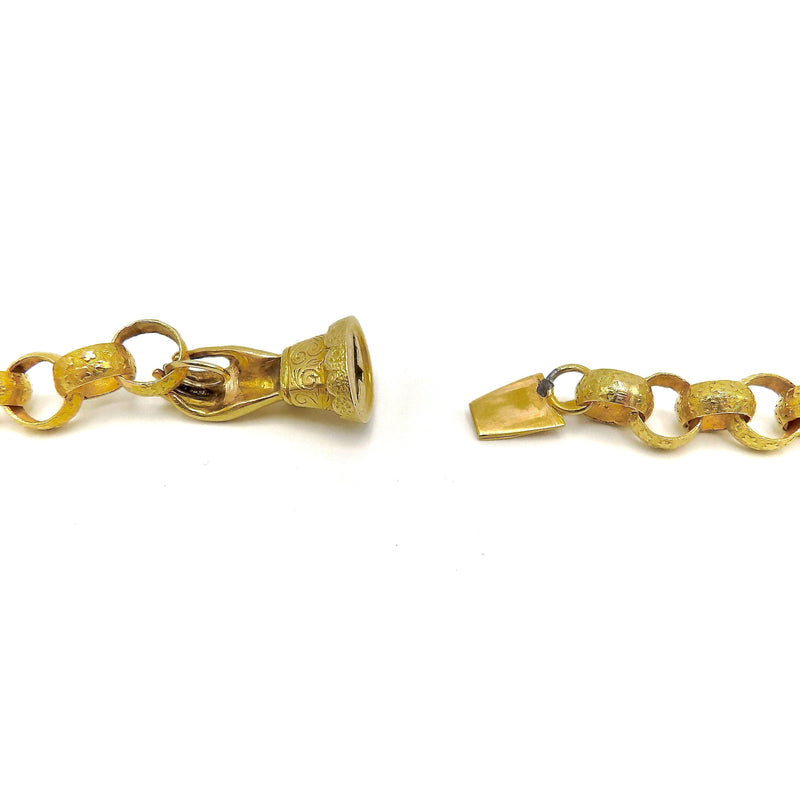 Georgian 18K Gold Muff Chain with Embellished Hand Clasp Chain Kirsten's Corner 