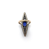 Navette Shape Silver-Topped Gold Sapphire and Diamond Ring Ring Kirsten's Corner 