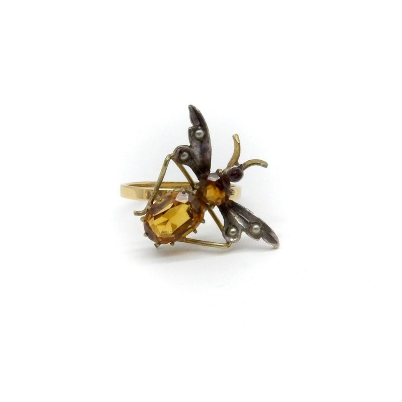 14K Gold and Silver Insect Ring with Topaz Ring Kirsten's Corner 