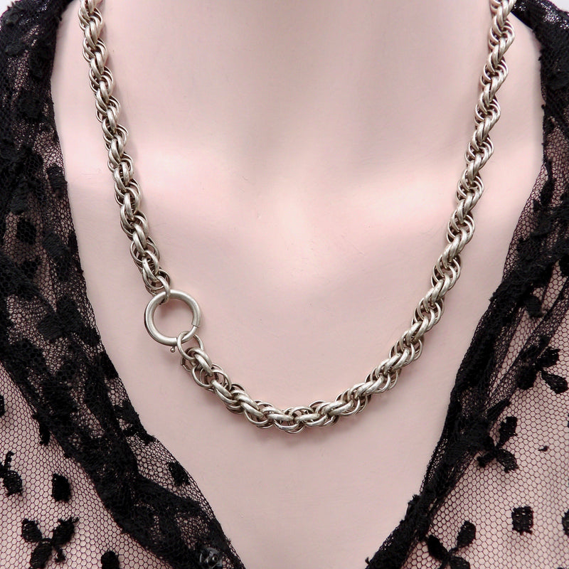 Vintage Silver Alloy Rope Chain Necklace with Large Spring Ring Chain Kirsten's Corner Jewelry 