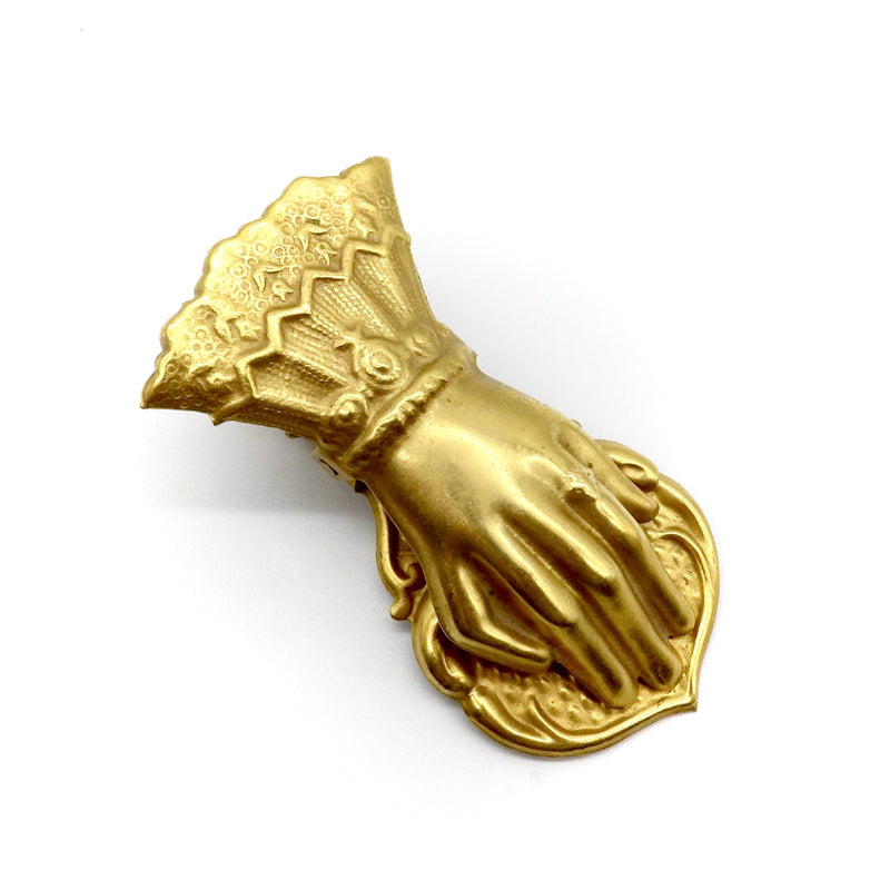 Victorian Hand Shaped Gilt Paperclip with Flowers on Sleeve Objects of Virtue Kirsten's Corner 
